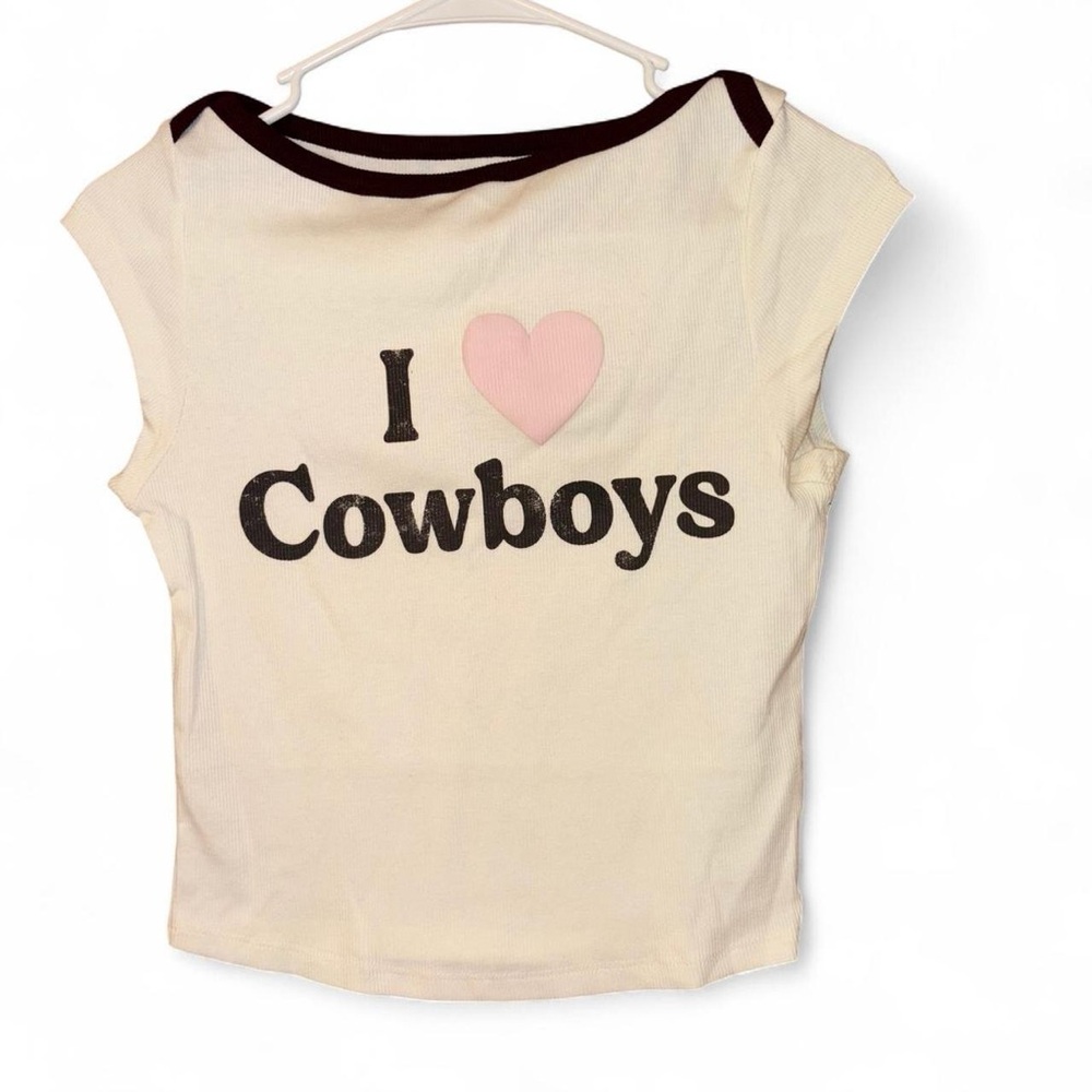 Grayson Threads Cream 'I Love Cowboys' Crop Top